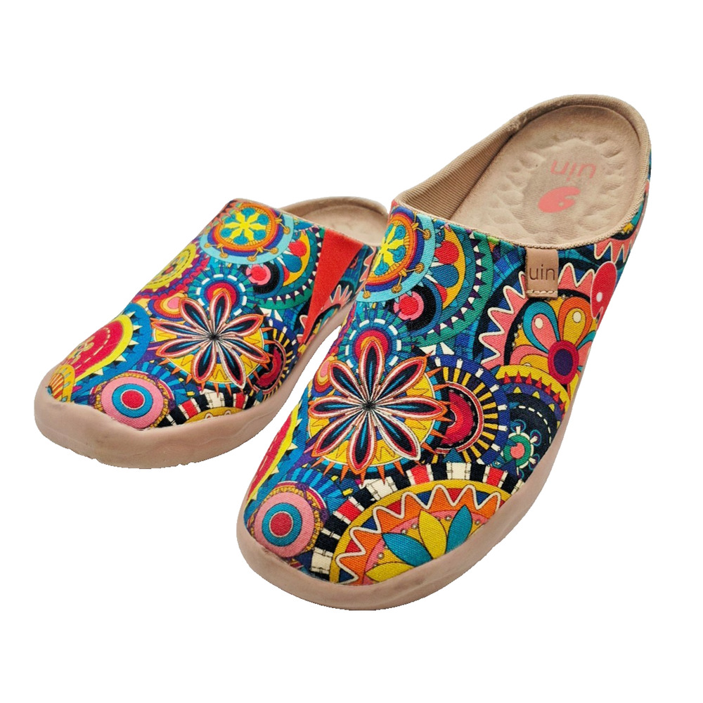 UIN Blossom Malaga Clogs Mules Women's 10 Boho Slip on Boho Art Canvas Shoes - Picture 3 of 13